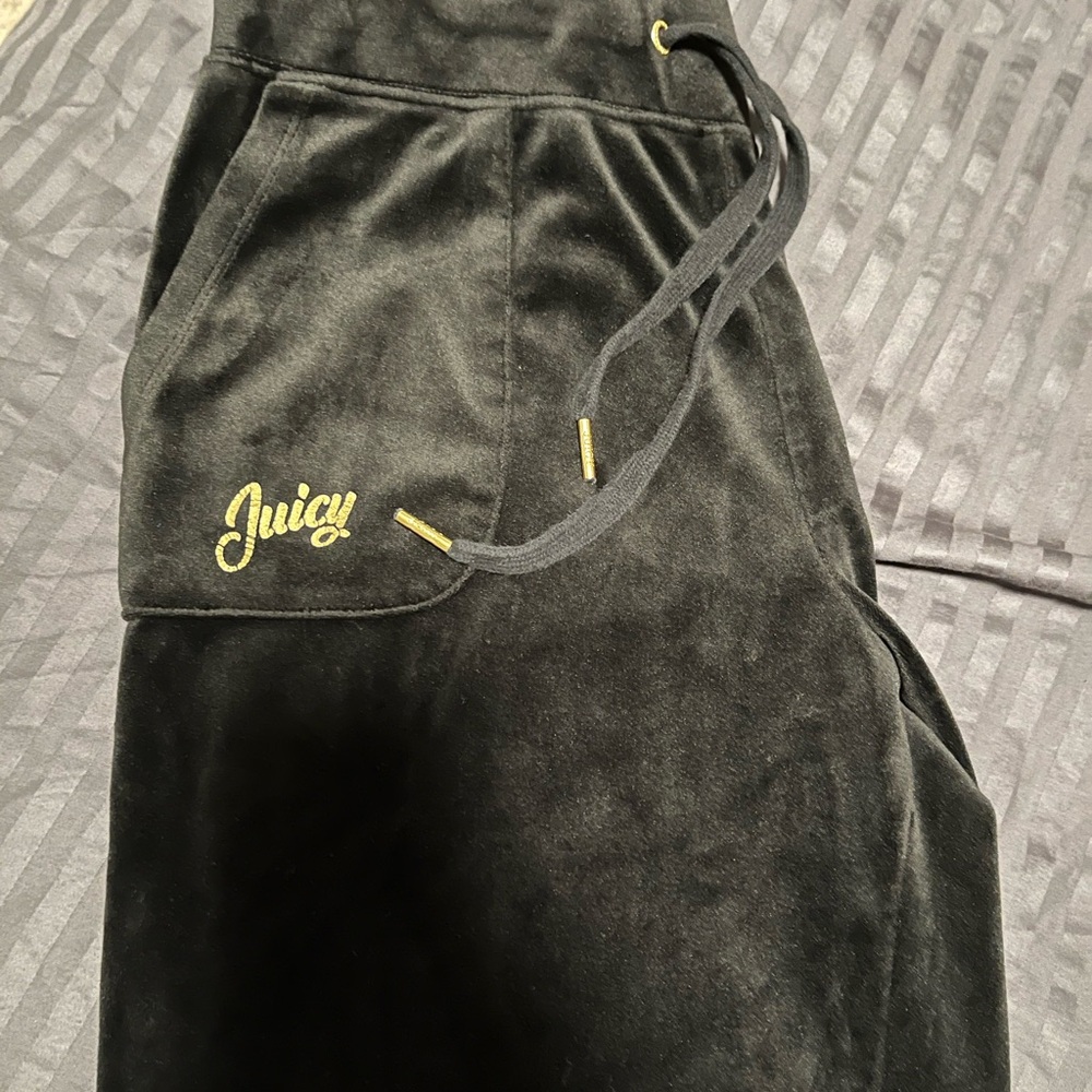 Juicy Couture Black Velour Track Pants Medium and Zip Up Sweater Size Small Set